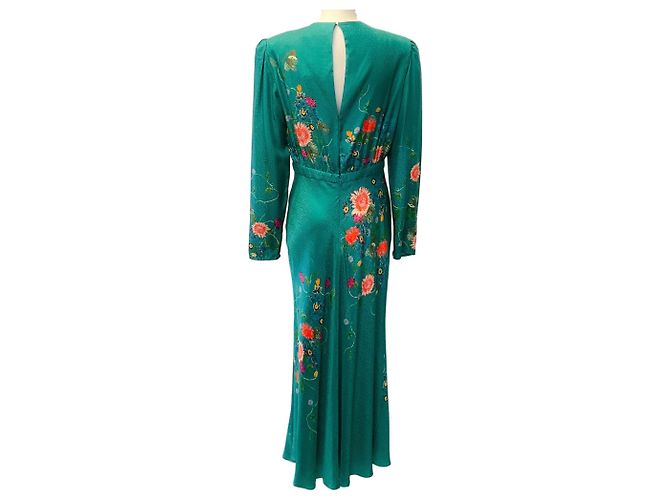 Autre Marque Saloni Claudia Midi-Kleid aus Seide in Teal Grün - Ansicht 3