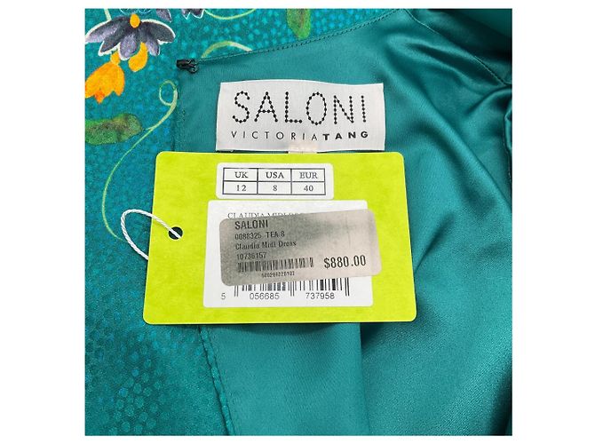 Autre Marque Saloni Claudia Midi-Kleid aus Seide in Teal Grün - Ansicht 4