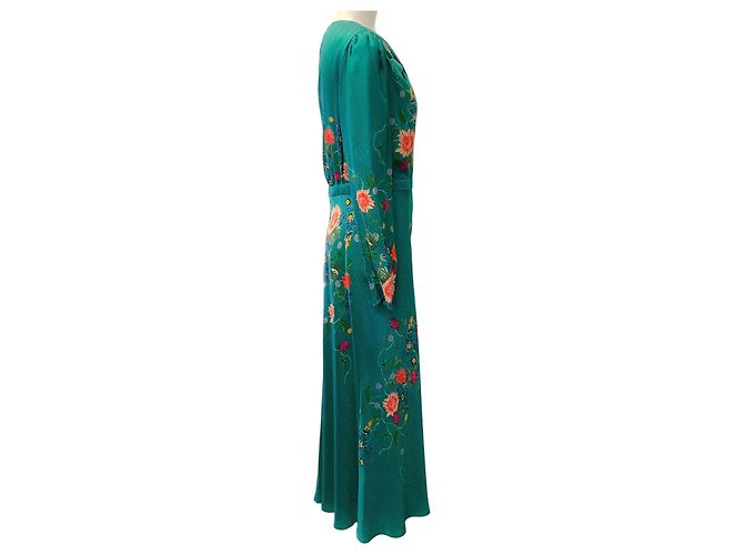 Autre Marque Saloni Claudia Midi-Kleid aus Seide in Teal Grün - Ansicht 2