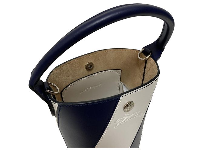 Borsa a tracolla Longchamp Epure XS Bucket Bianco Blu navy - vista 8