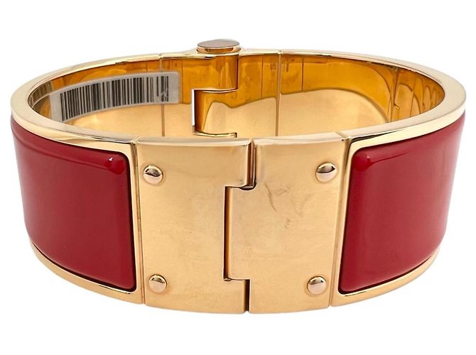 Bracelete Hermès Charnière 530001F Vermelho Dourado - vista 3