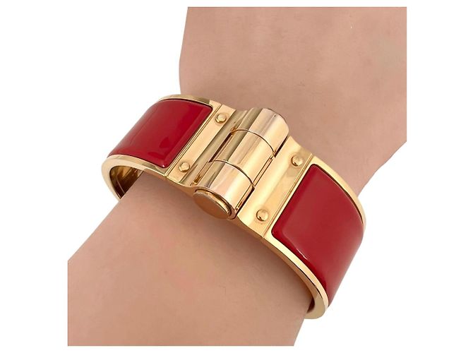 Bracelete Hermès Charnière 530001F Vermelho Dourado - vista 4