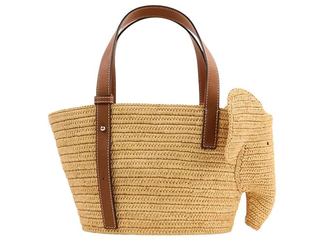 Bolso Tote Loewe Elephant Basket Small de rafia y piel de becerro Castaño - vista 2