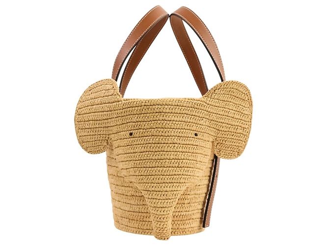 Bolso Tote Loewe Elephant Basket Small de rafia y piel de becerro Castaño - vista 3