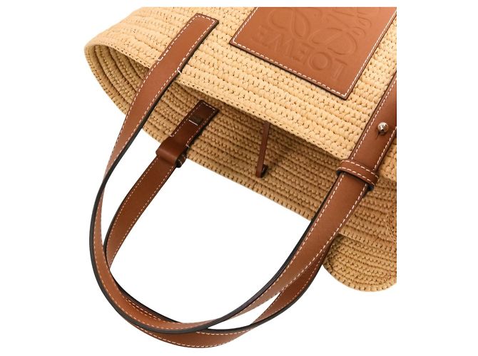 Bolso Tote Loewe Elephant Basket Small de rafia y piel de becerro Castaño - vista 6