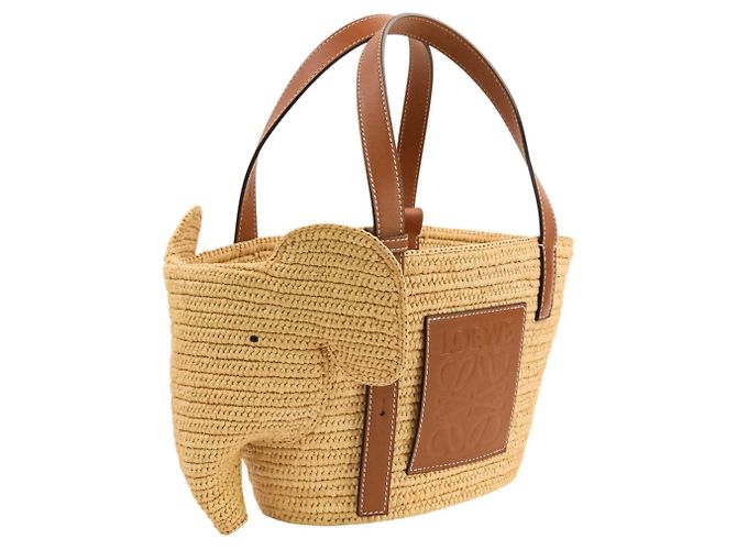 Bolso Tote Loewe Elephant Basket Small de rafia y piel de becerro Castaño - vista 7