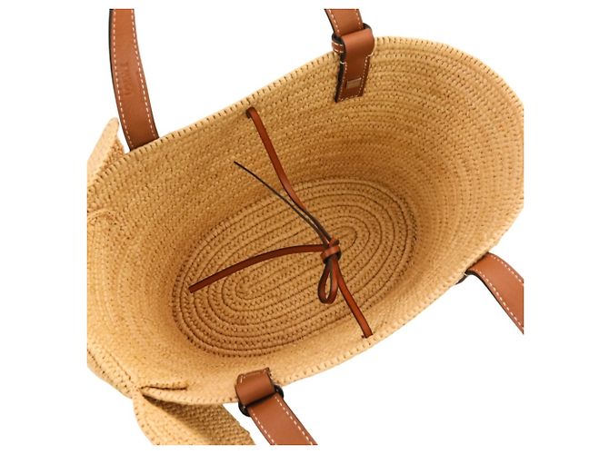 Bolso Tote Loewe Elephant Basket Small de rafia y piel de becerro Castaño - vista 8