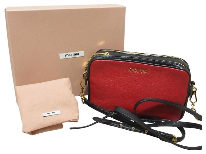Borsa a tracolla in pelle Miu Miu MIU Madras Nero Rosso - vista 10
