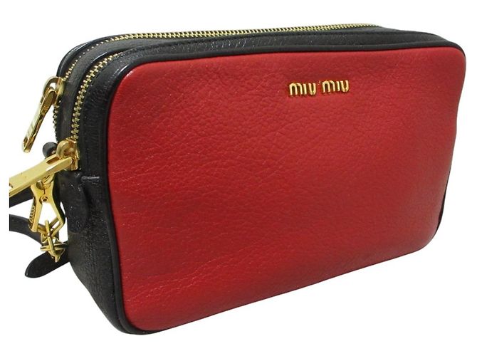 Borsa a tracolla in pelle Miu Miu MIU Madras Nero Rosso - vista 5
