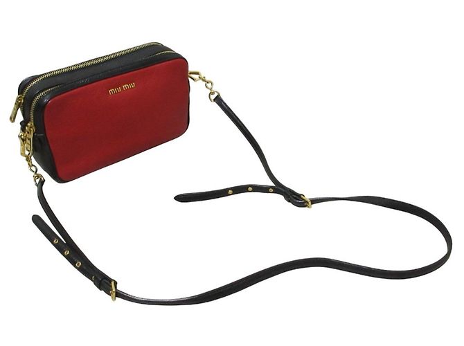 Borsa a tracolla in pelle Miu Miu MIU Madras Nero Rosso - vista 6