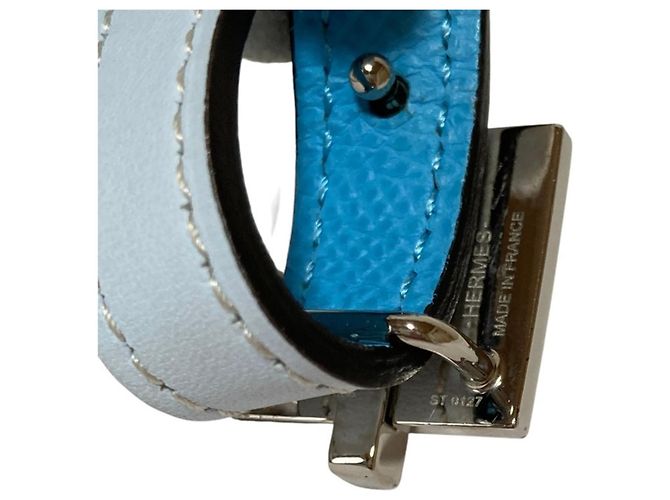 Hermès Cintura reversibile in pelle Veau Epsom HERMES Eileen Blu chiaro - vista 11
