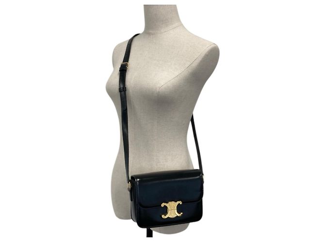 Céline Bolsa de Ombro em Couro Celine Teen Triomphe Preto - vista 11