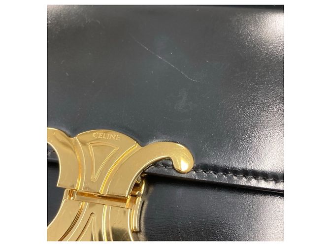 Céline Bolsa de Ombro em Couro Celine Teen Triomphe Preto - vista 17
