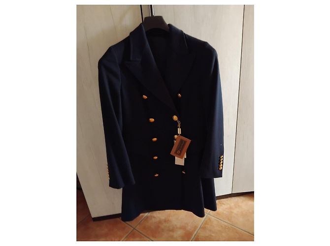 Loro Piana Abrigo Cruzado de Lana Azul Oscuro - vista 2