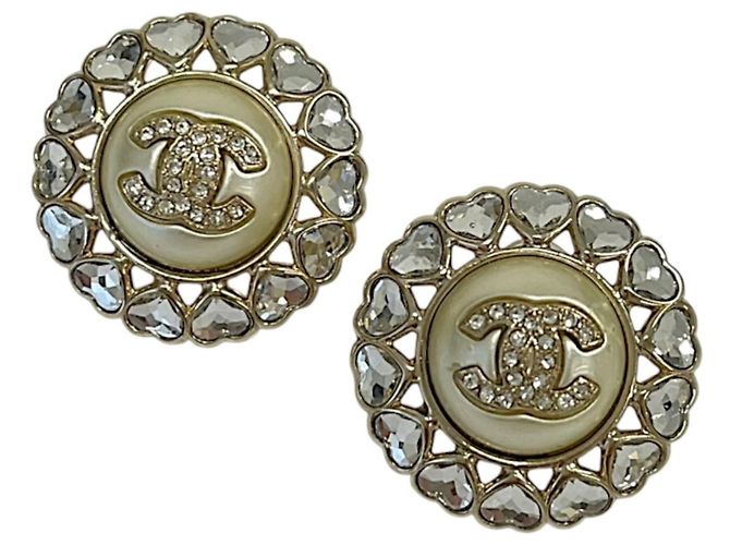 Timeless Pendientes Chanel B25B Heart Bijou Coco Mark Pearl Dorado - vista 5