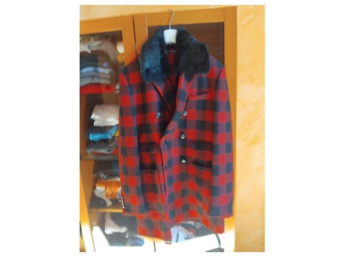 Daniele Alessandrini Men's Red Plaid Long Coat - view 2