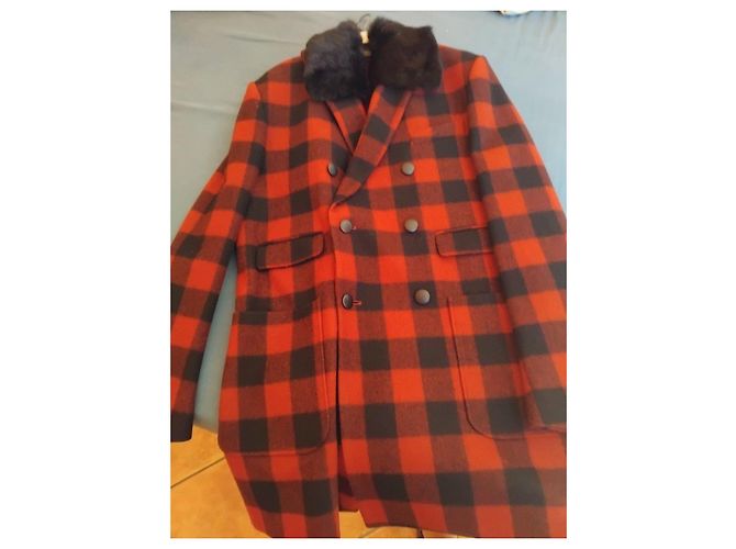 Daniele Alessandrini Men's Red Plaid Long Coat - view 3