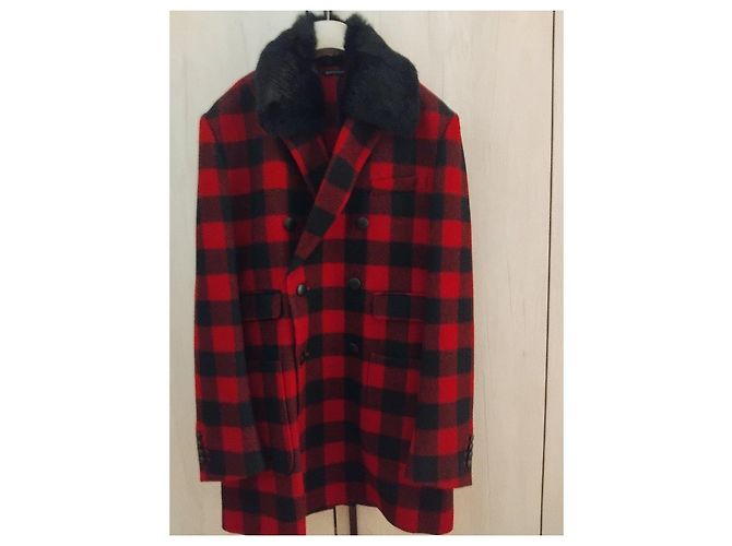 Daniele Alessandrini Men's Red Plaid Long Coat - view 4