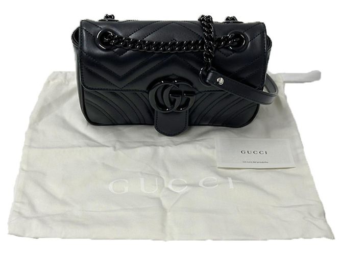 Borsa a tracolla Gucci GG Marmont in pelle nera Nero - vista 7