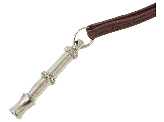 Hermès Colar Hermes em couro e metal Marrom Prata - vista 3