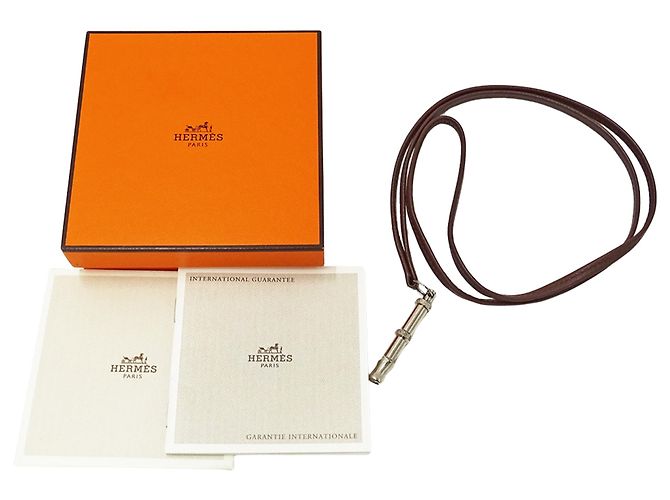 Hermès Colar Hermes em couro e metal Marrom Prata - vista 6