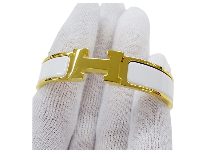 Hermès Bracciale con charm Hermes Gold and White Bianco D'oro - vista 13