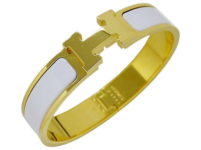Hermès Bracciale con charm Hermes Gold and White Bianco D'oro - vista 2
