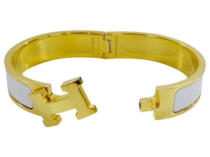 Hermès Bracciale con charm Hermes Gold and White Bianco D'oro - vista 5