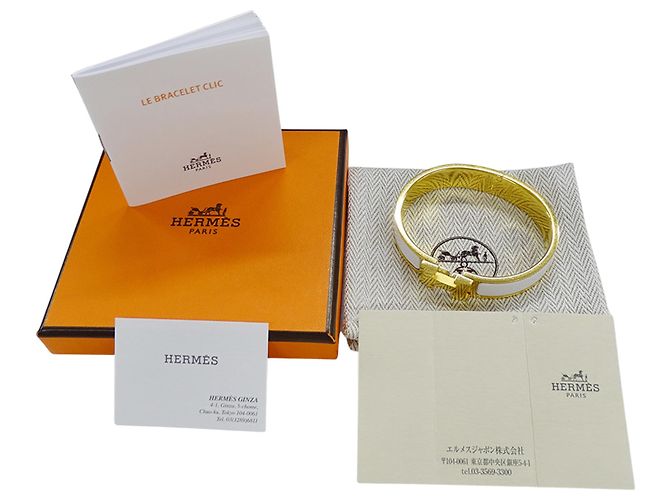 Hermès Bracciale con charm Hermes Gold and White Bianco D'oro - vista 8