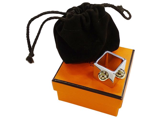 Hermès Hermes Collier de Chien Cube Scarf Ring Argenté Doré - vue 10