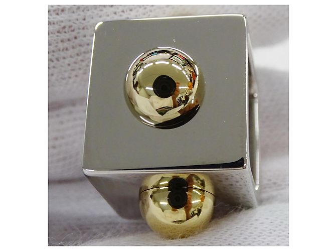 Hermès Hermes Collier de Chien Cube Scarf Ring Argenté Doré - vue 9