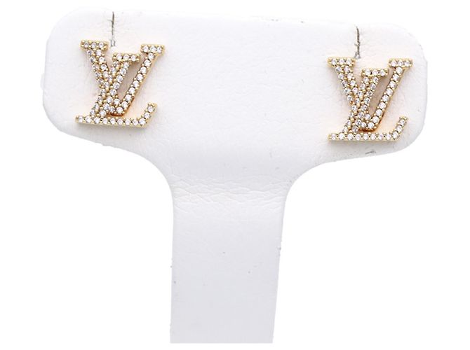 Boucles d'oreilles puces Louis Vuitton Gold Doré - vue 3