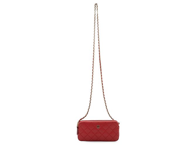 Chanel Portafoglio-borsa a tracolla CC in pelle di agnello con doppia zip Rosso - vista 3