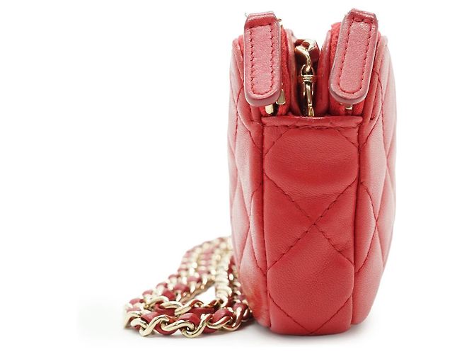 Chanel Portafoglio-borsa a tracolla CC in pelle di agnello con doppia zip Rosso - vista 4