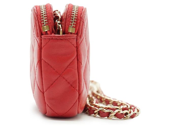 Chanel Portafoglio-borsa a tracolla CC in pelle di agnello con doppia zip Rosso - vista 5