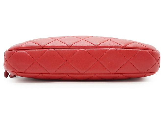 Chanel Portafoglio-borsa a tracolla CC in pelle di agnello con doppia zip Rosso - vista 6