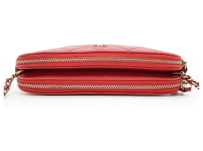 Chanel Portafoglio-borsa a tracolla CC in pelle di agnello con doppia zip Rosso - vista 9
