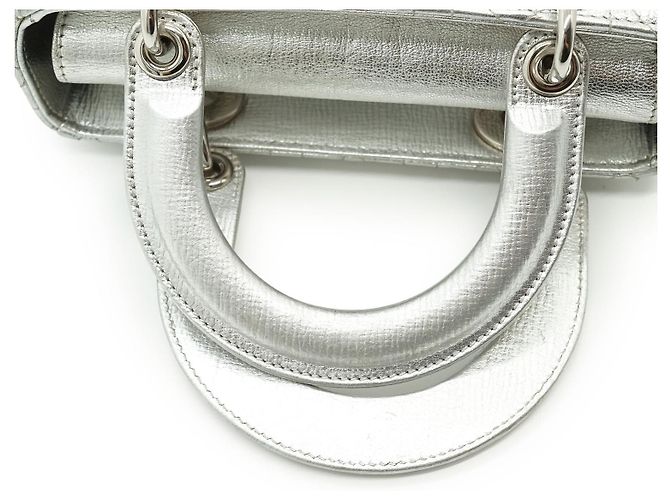Lady Dior My ABCDior Cannage Pelle di agnello metallizzata Small Argento Blu chiaro - vista 10