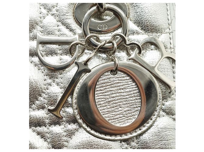 Lady Dior My ABCDior Cannage Pelle di agnello metallizzata Small Argento Blu chiaro - vista 12
