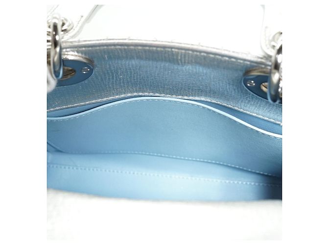 Lady Dior My ABCDior Cannage Pelle di agnello metallizzata Small Argento Blu chiaro - vista 14
