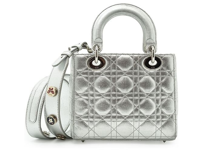 Lady Dior My ABCDior Cannage Pelle di agnello metallizzata Small Argento Blu chiaro - vista 2