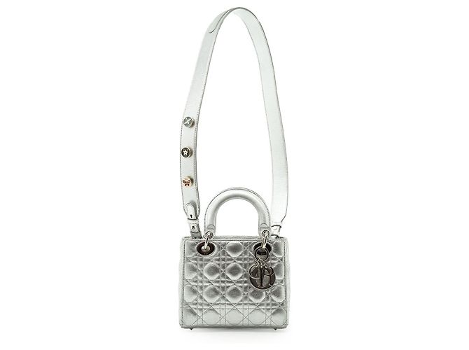 Lady Dior My ABCDior Cannage Pelle di agnello metallizzata Small Argento Blu chiaro - vista 3
