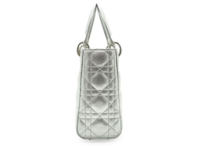 Lady Dior My ABCDior Cannage Pelle di agnello metallizzata Small Argento Blu chiaro - vista 5