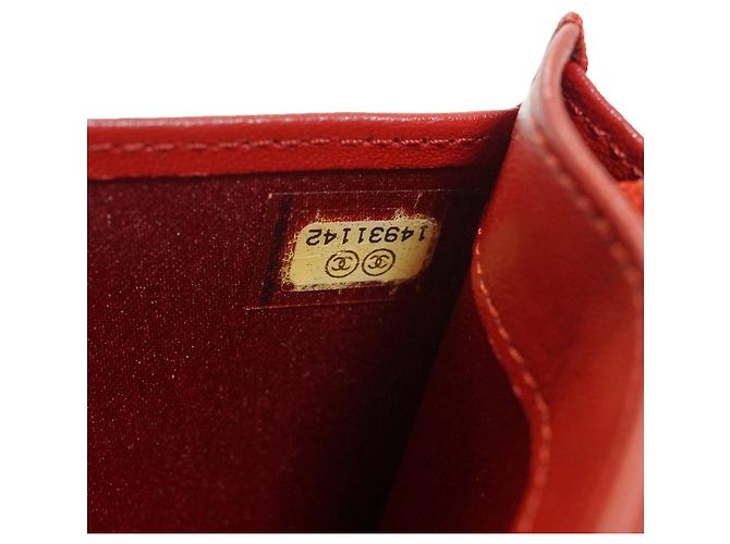 Chanel Camellia Geprägtes Lammleder Bifold Long Wallet Rot - Ansicht 14