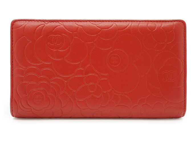 Chanel Camellia Geprägtes Lammleder Bifold Long Wallet Rot - Ansicht 2