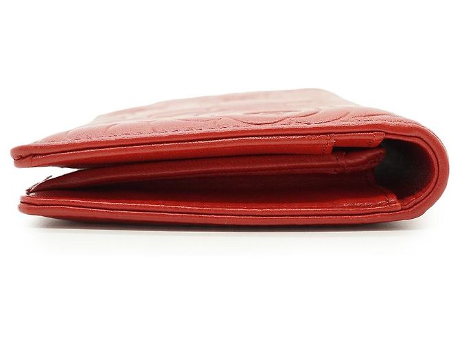 Chanel Camellia Geprägtes Lammleder Bifold Long Wallet Rot - Ansicht 3