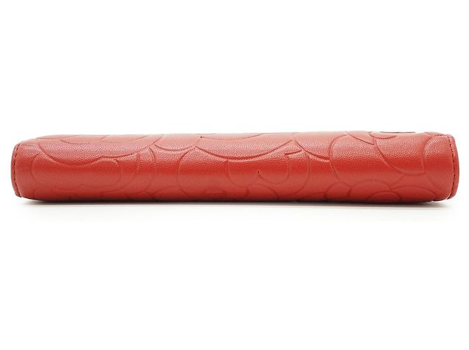 Chanel Camellia Geprägtes Lammleder Bifold Long Wallet Rot - Ansicht 6