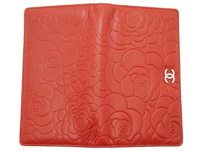 Chanel Camellia Geprägtes Lammleder Bifold Long Wallet Rot - Ansicht 7