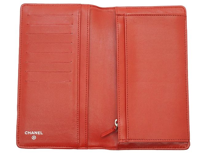 Chanel Camellia Geprägtes Lammleder Bifold Long Wallet Rot - Ansicht 8