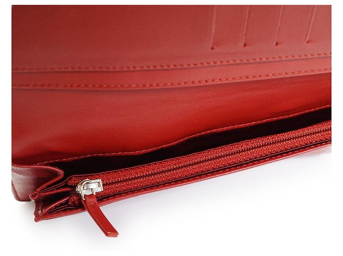 Chanel Camellia Geprägtes Lammleder Bifold Long Wallet Rot - Ansicht 9